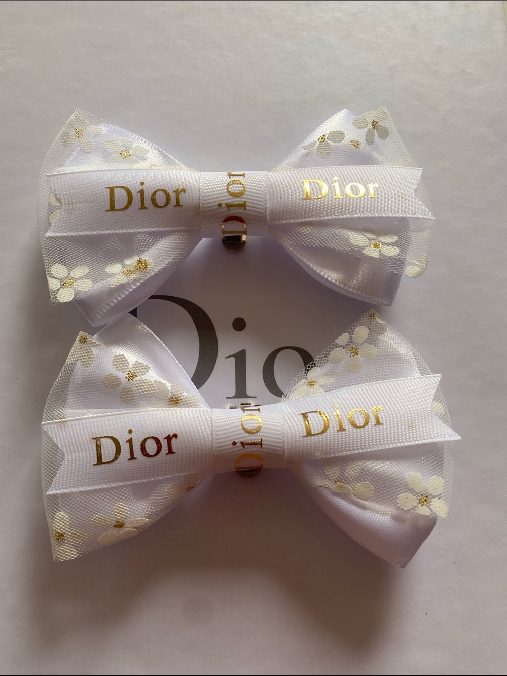 Dior White & Gold Floral Shoe Clips